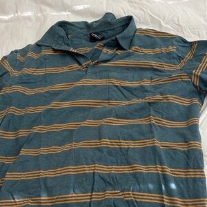 Patagonia Men's Polo in Teal and Mustard Stripes